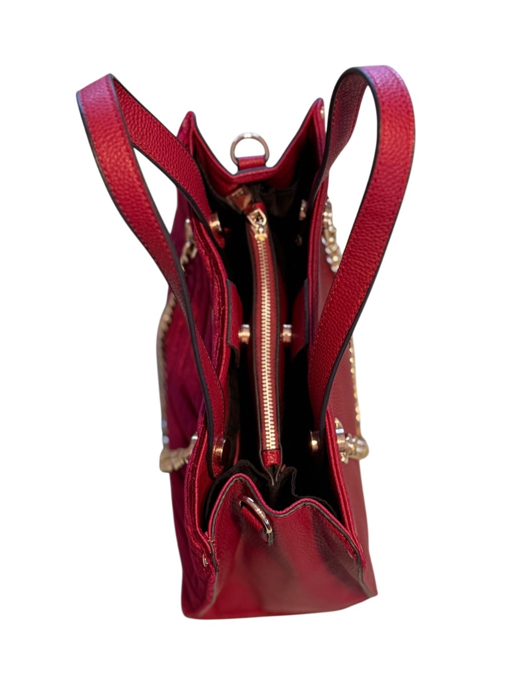 Marc New York Burgundy Chevron Velvet Crossbody Shoulder Bag Gold Chains Accents - Picture 5 of 17